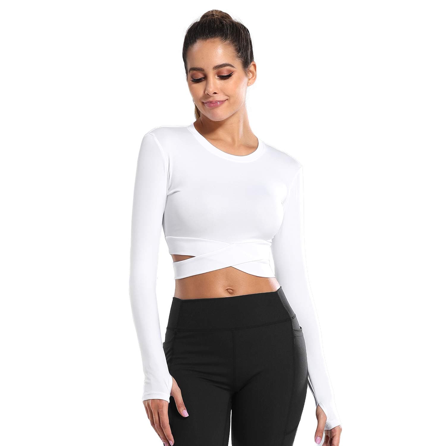 DREAM SLIM Women's Fitted Yoga Crop Tops for Running Gym