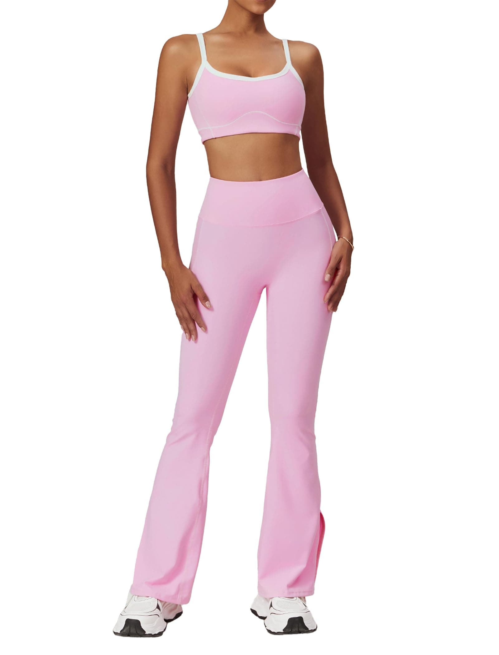 ABOCIW Women's Workout Set Contrast Piping Sports Bra & High Waist Leggings