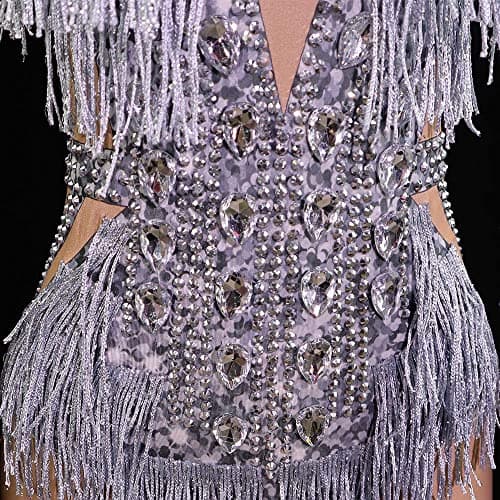 FANCISSORS Sparkly Rhinestone Fringe Leotard Dance Costume