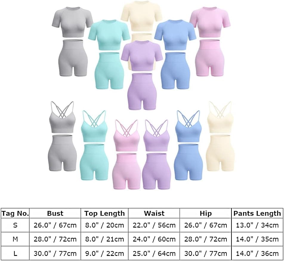 Seamless Workout Sets for Women Criss-Cross Back Strappy Sports Bras High Waist Biker Shorts 2 Piece Gym Yoga Outfits