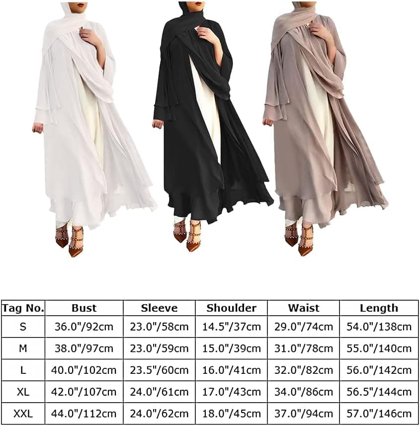Women Muslim Abaya Chiffon Long Sleeve Maxi Dress Loose Full Cover East Arabian Robe Dubai Islamic Prayer Clothes