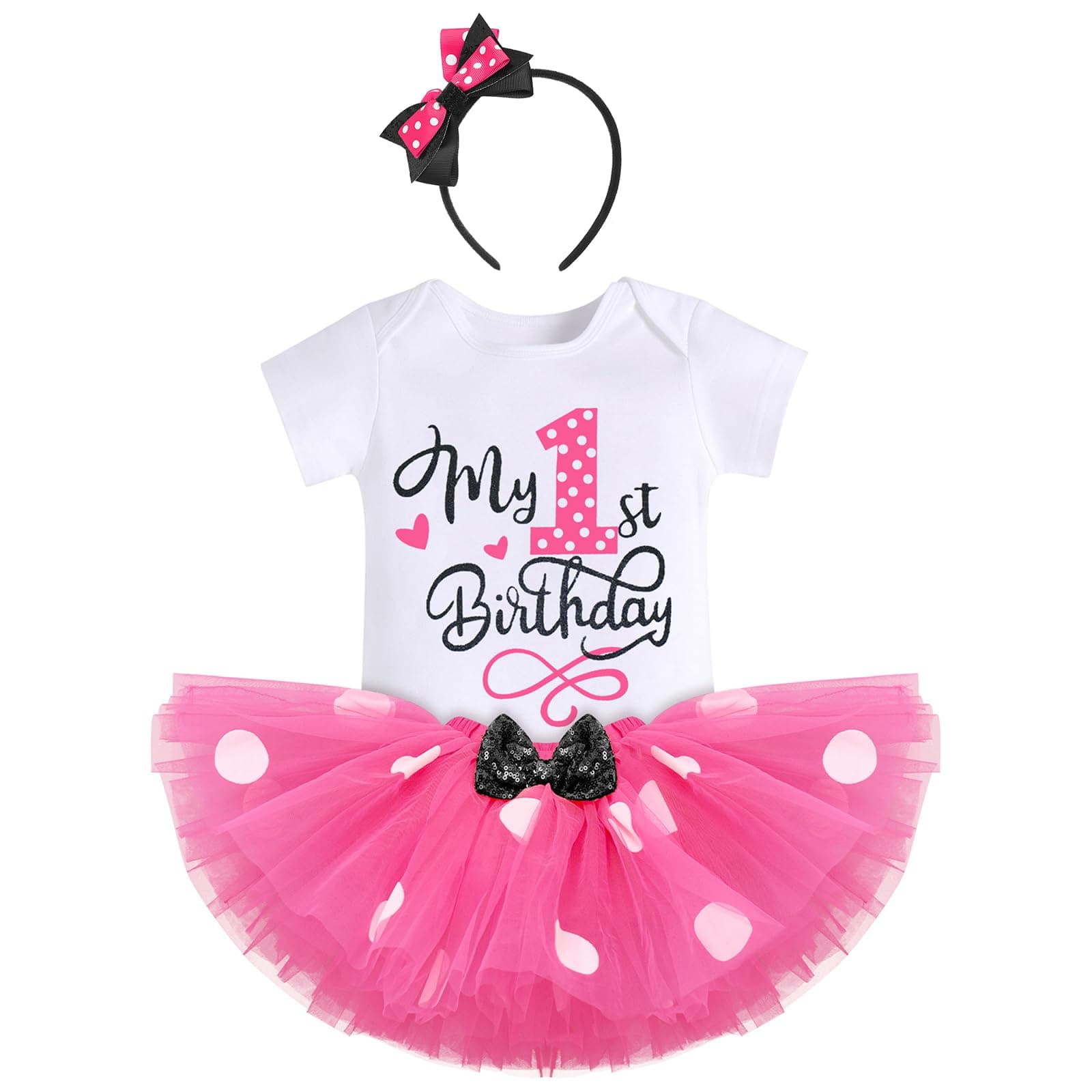 IBTOM CASTLE Polka Dots Romper Tutu Dress for Baby Girls Birthday Outfit