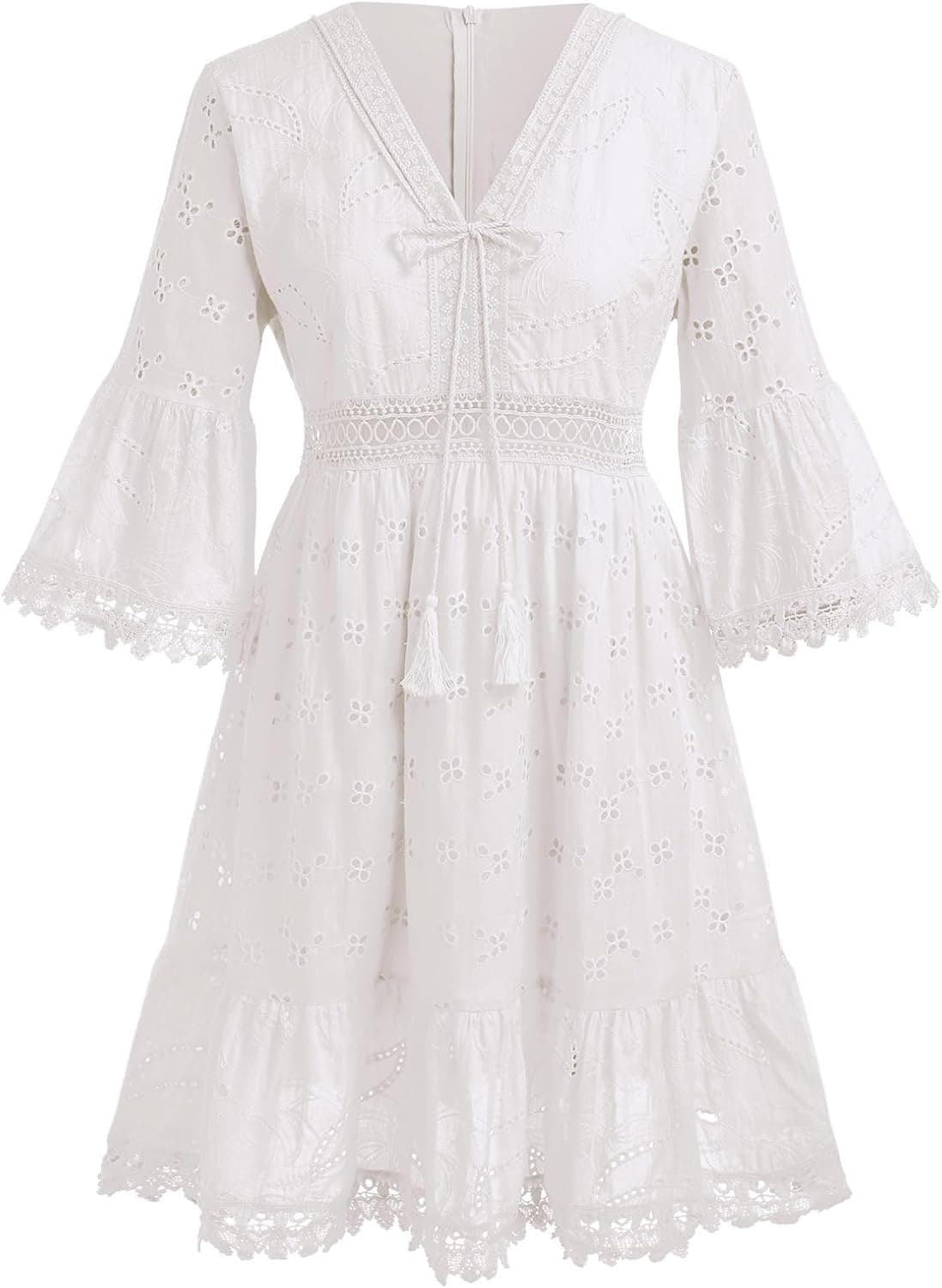 Women's Summer Slip Boho Maxi Dress Lace Up Tassel V Neck Flare Wedding Beach Dresses Holiday Outfit Photo Shoot