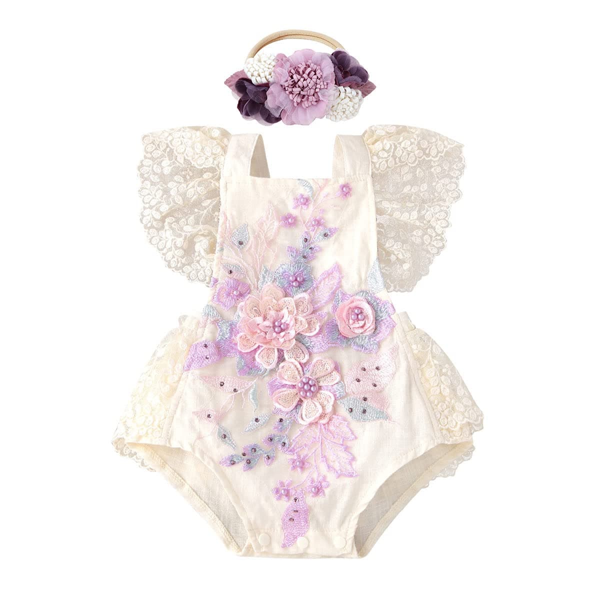 AWIBMK Baby 1st Birthday Girl Outfit Cake Smash Romper Dress Infant Lace Rainbow Tutu Skirt Headband for Photoshoot