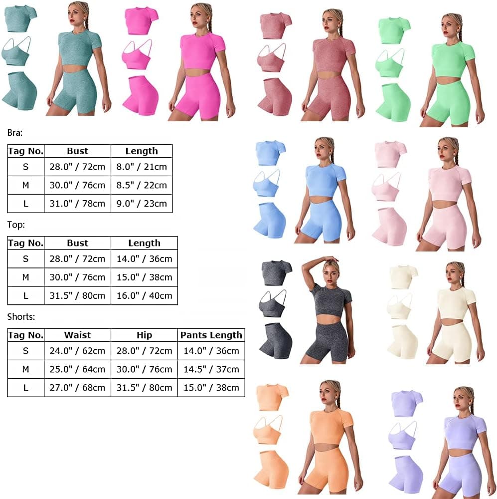 IMEKIS Women's Yoga Outfit Seamless Workout Set High Waist Exercise Shorts Pants with Sport Bra 3PCS Tracksuit Gym Tracksuits