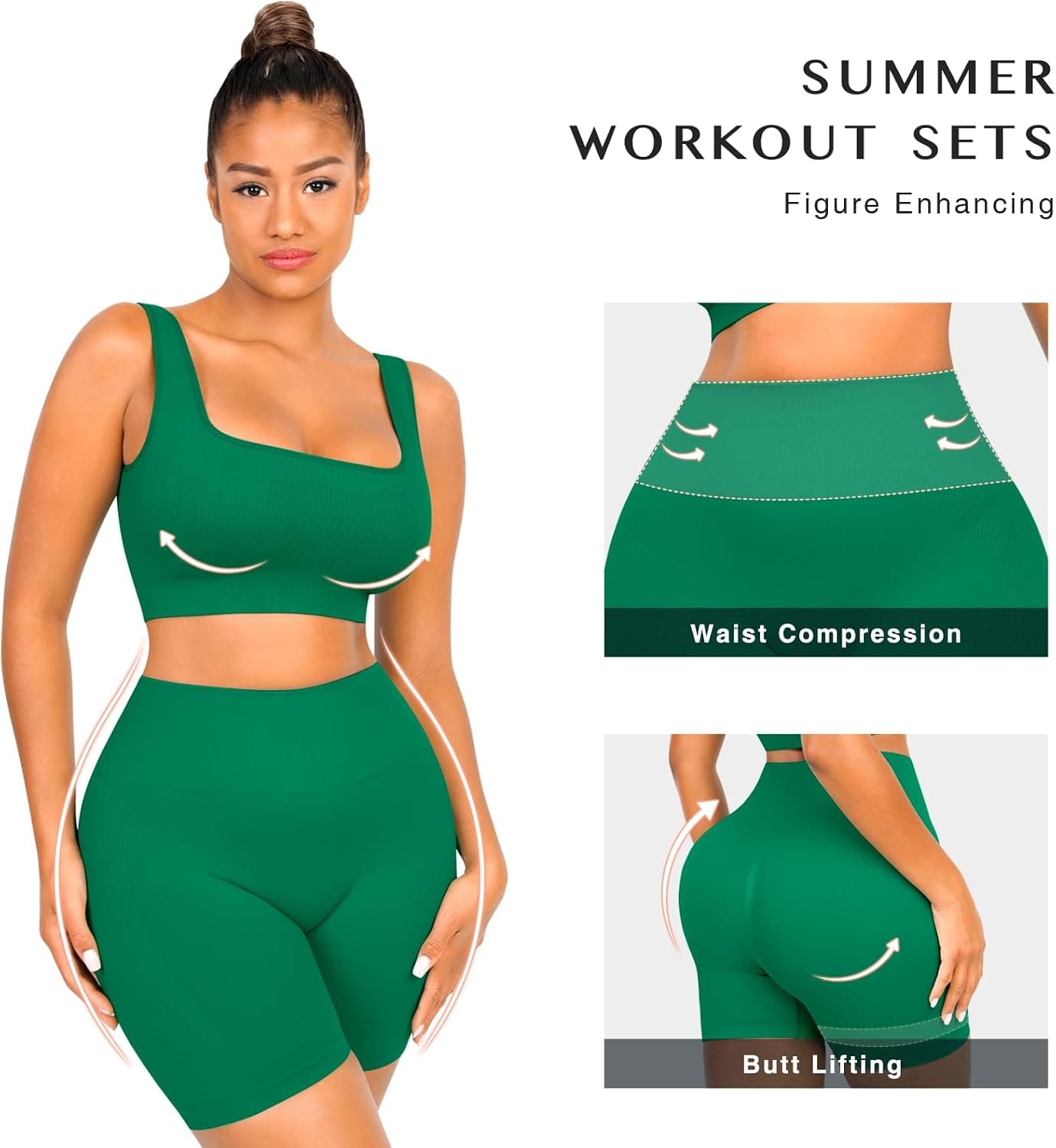Workout Sets for Women 2 Piece Outfits Seamless Ribbed Sport Bra High Waist Shorts Reg & Plus Size