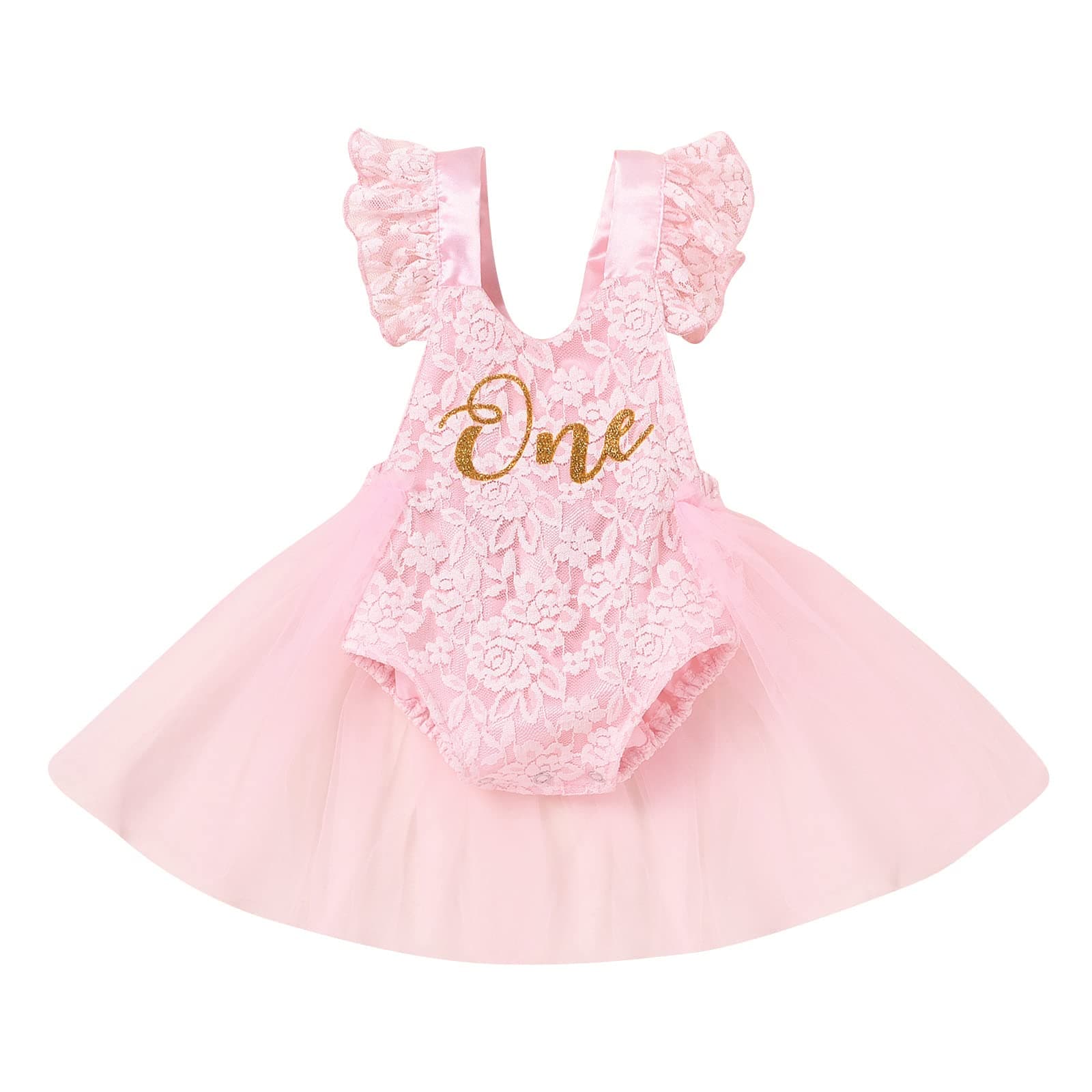 IBAKOM Baby Girl First Birthday Tutu Dress Lace Tulle Romper