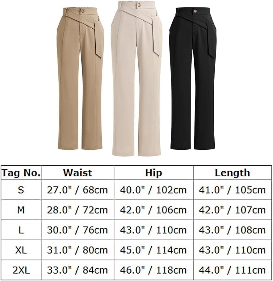 Women High Waist Casual Straight Leg Long Dress Pants Business Office Wide Leg Trousers with Pockets