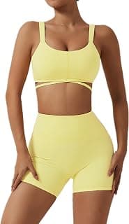 Workout Sets for Women 2 Piece Twist Front Halter Sports Bras High Waist Booty Shorts Exercise Gym Yoga Outfit