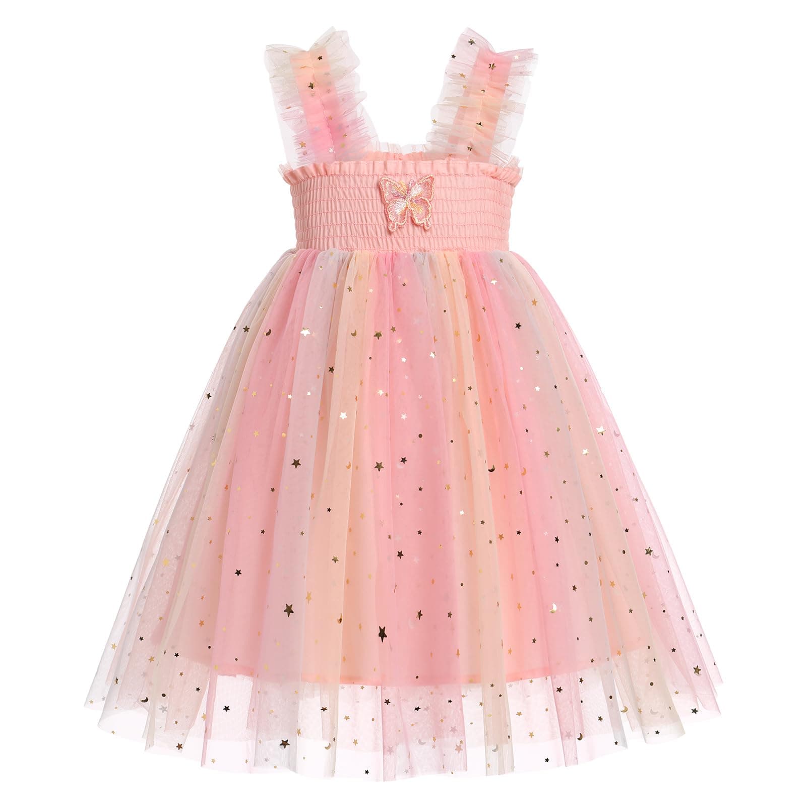 IMEKIS Toddler Girl Rainbow Sequin Butterfly Dress for Birthday Parties