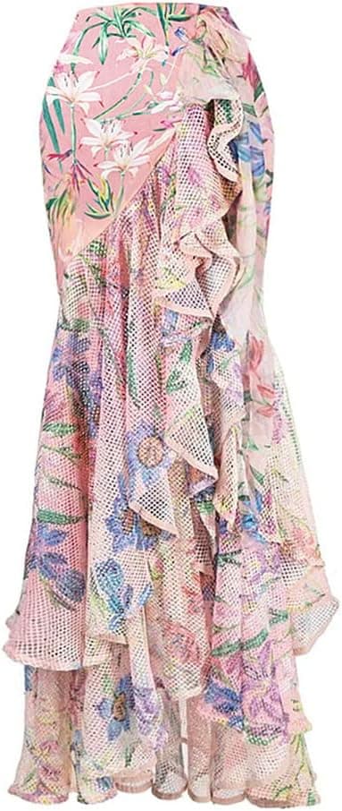 Women Floral Print Beach Swimsuit with Maxi Skirt Bikini Sets Swimwear Skirt Summer Holiday Outfit Bathing Suits