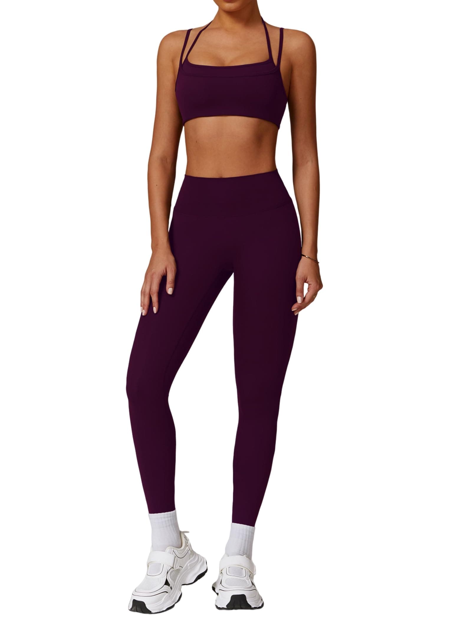 Women's QBGJTD 2-Piece Workout Set: Sport Bra & Scrunch High-Waist Leggings