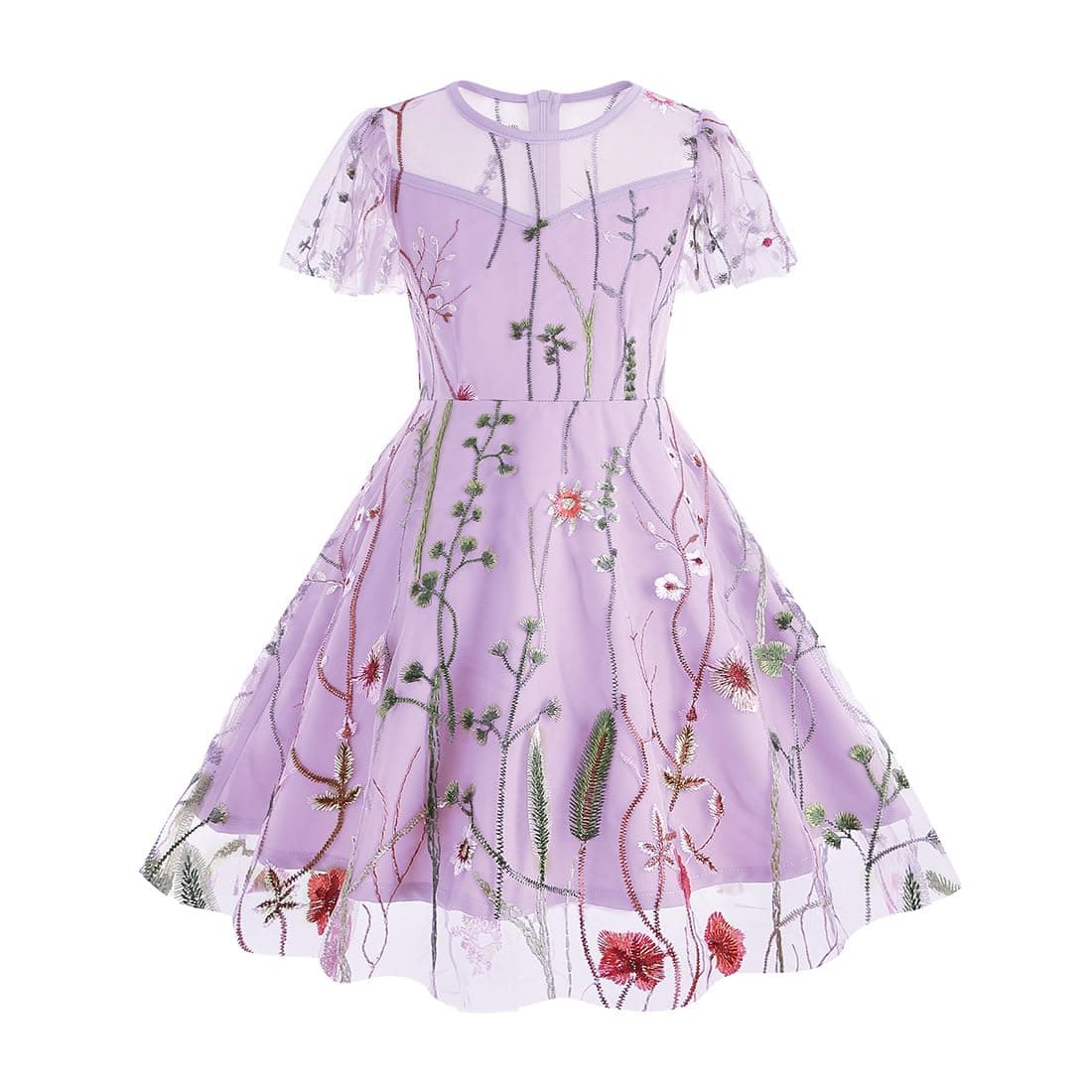Vintage Floral Embroidered Mesh Dress