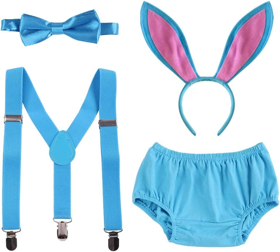 Baby Boy 1st Easter Bunny Outfit Suspender Bloomers Bowtie Headband Cake Smash Some Bunny is One Birthday Photo Shoot