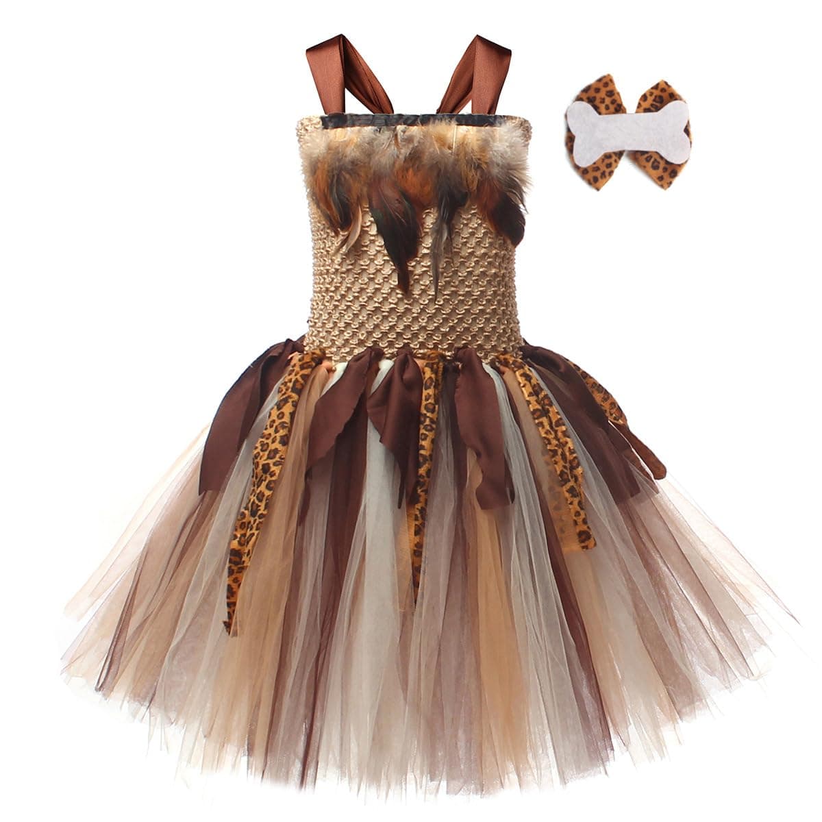 IMEKIS Toddler Girl Cavegirl Halloween Costume with Headband and Leopard Tutu