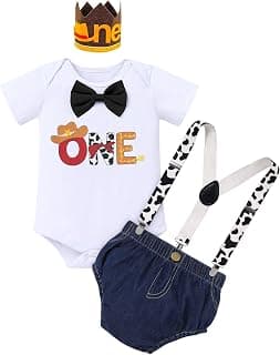 Baby Boys 1st Birthday Cake Smash Outfit Cowboy Bowtie Romper + Shorts Pants + Headband Photo Shoot Clothes Sets