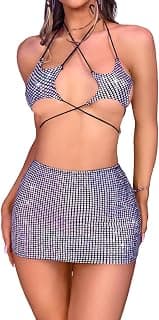 Rave Clothes for Women, Star Tie Bra, Skirt Wrap, Shiny Metallic Outfits