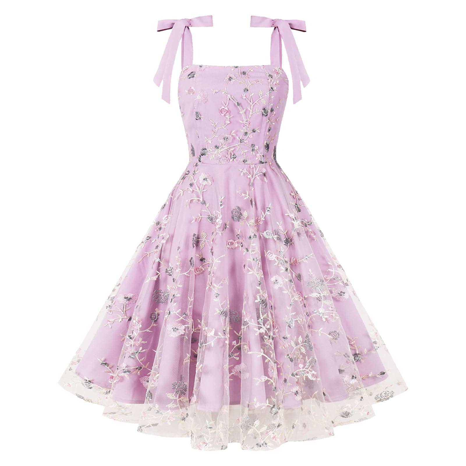Vintage Embroidered Floral Tulle Prom Dress for Women
