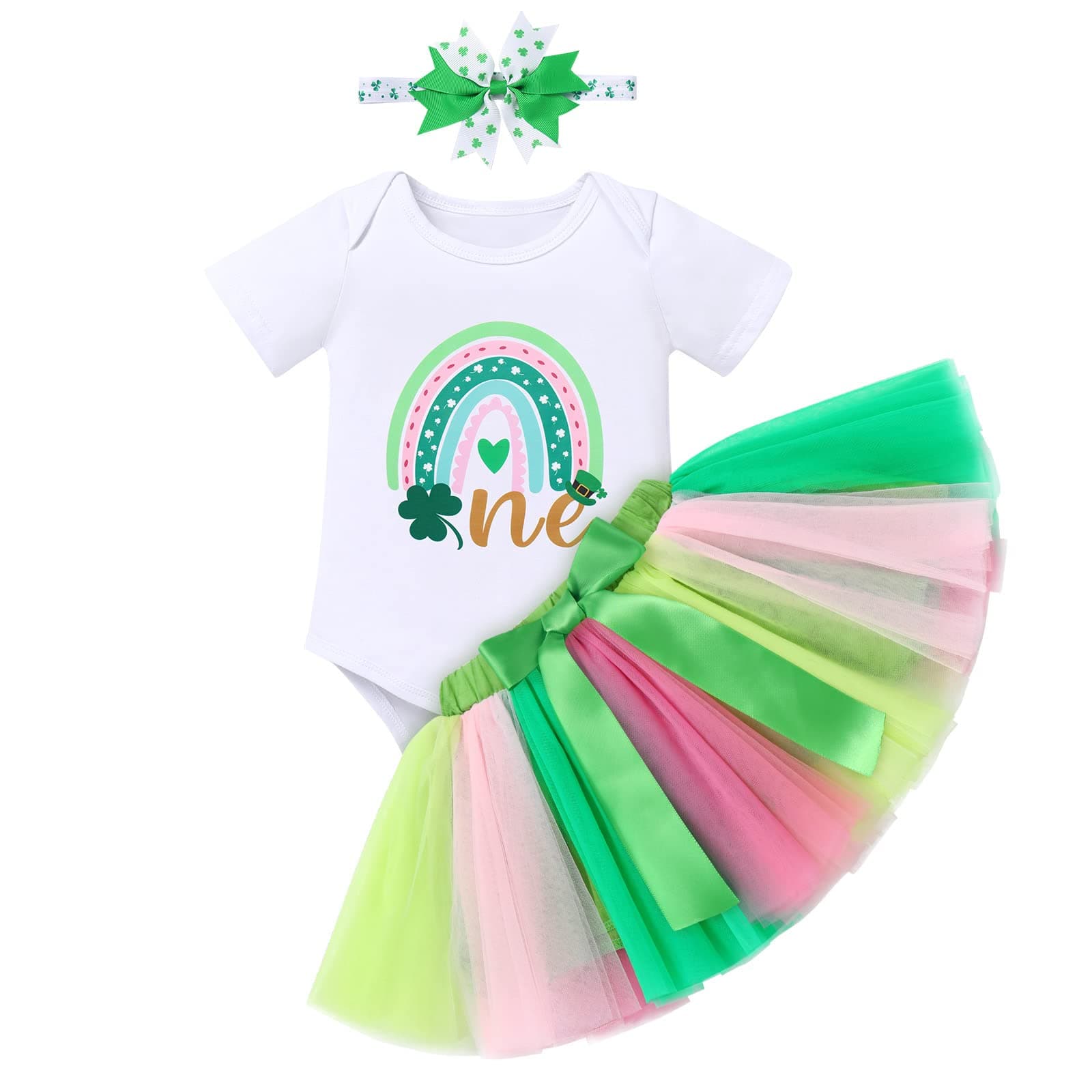 IMEKIS Baby Girl St. Patrick's Day Boho Rainbow Romper & Skirt Sets