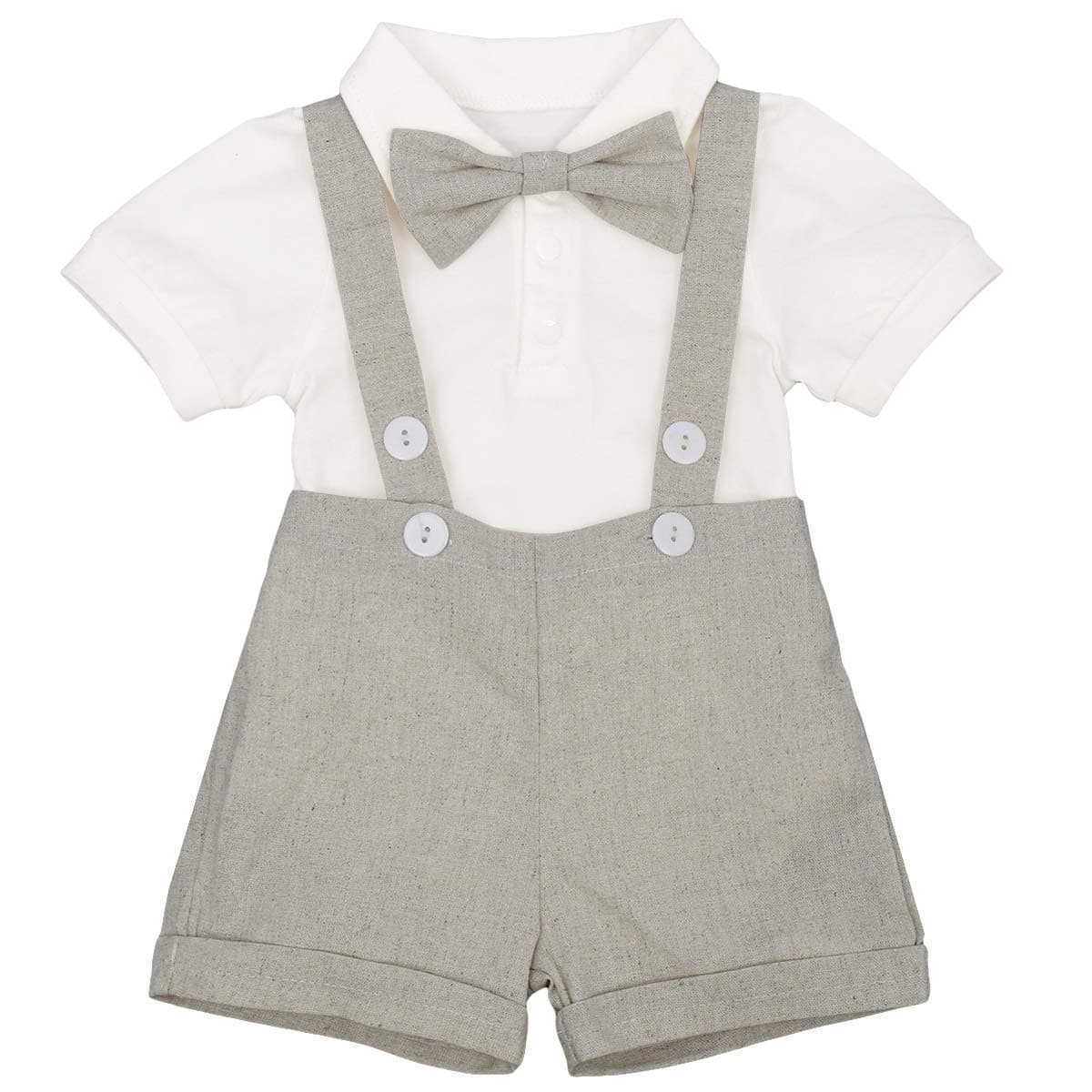 IMEKIS Baby Boy Baptism Outfit with Bowtie and Suspenders