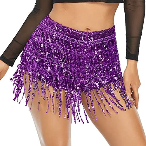 Fenyong Women's Sequins Tassel Skirts for Rave Festivals