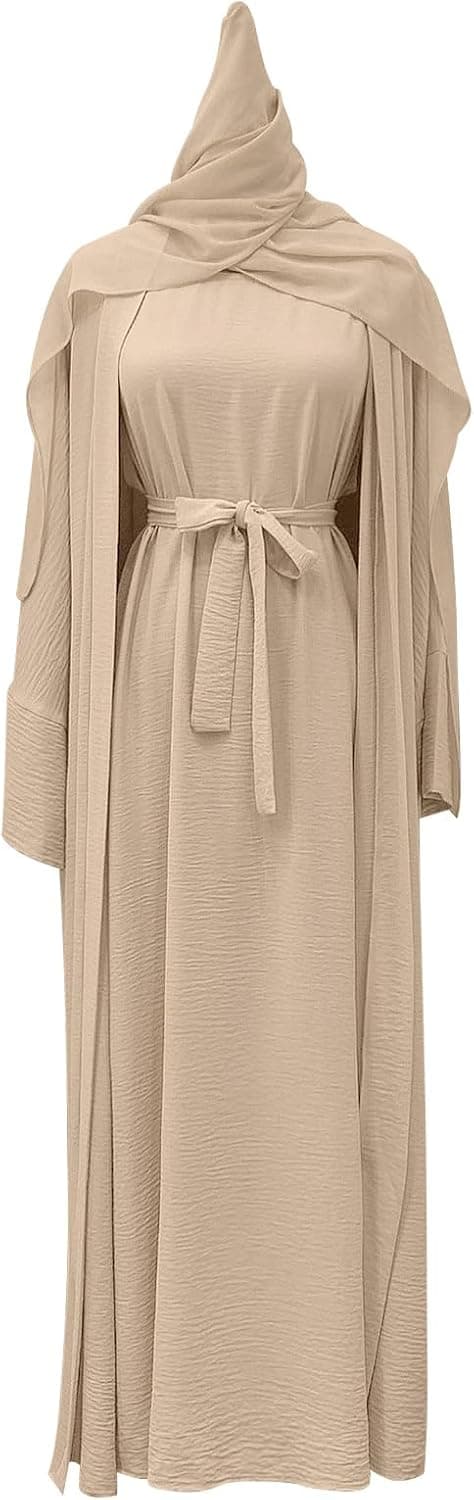 Abaya For Women Muslim Long Sleeve Maxi Dress Islamic Turkish Prayer Clothes Modest Open Cardigan Robe with Hijab