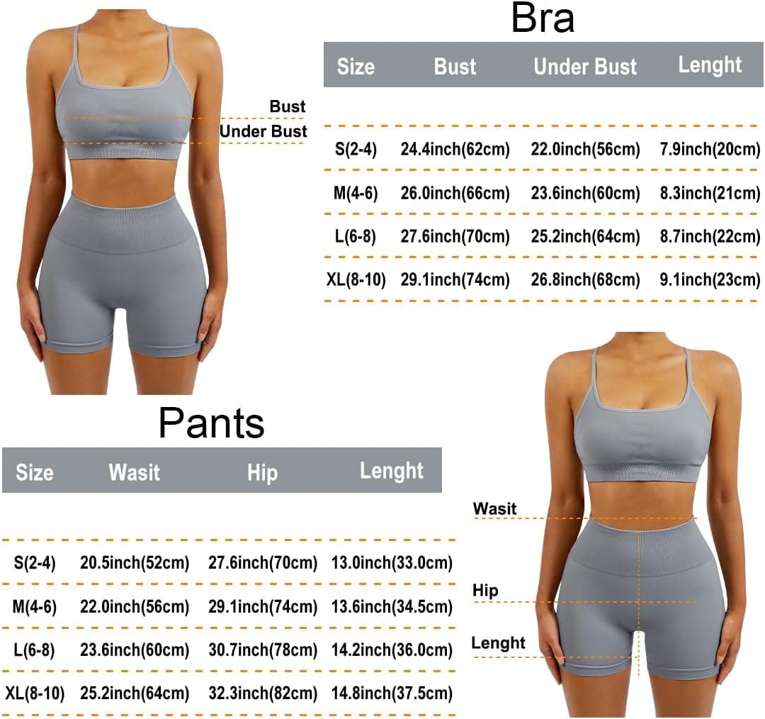 Women Seamless Workout Sets Strappy Sports Bra High Waist Booty Shorts Outfits