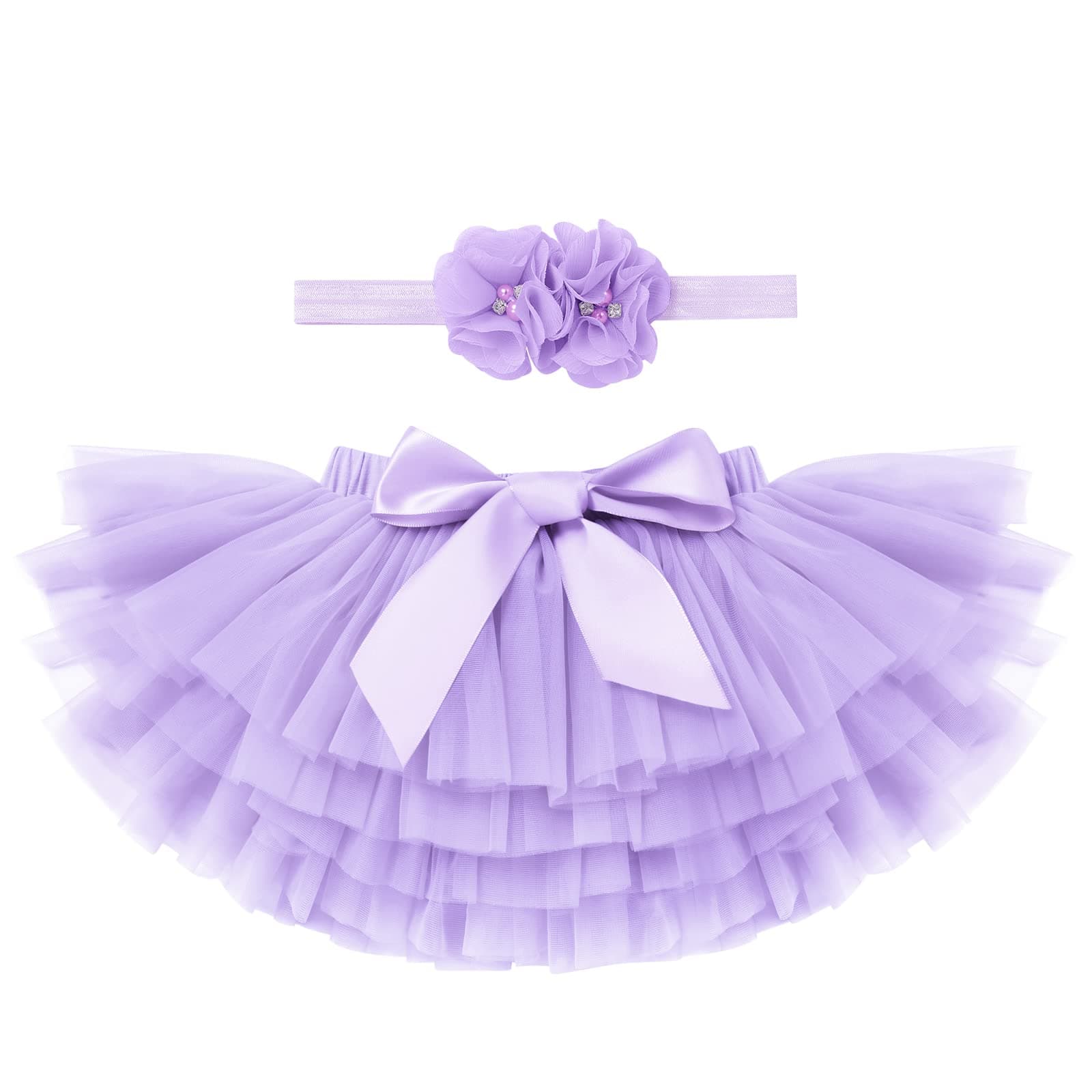 IMEKIS Baby Girls Tutu Skirt Diaper Cover Headband Set for Birthday Photo Shoot
