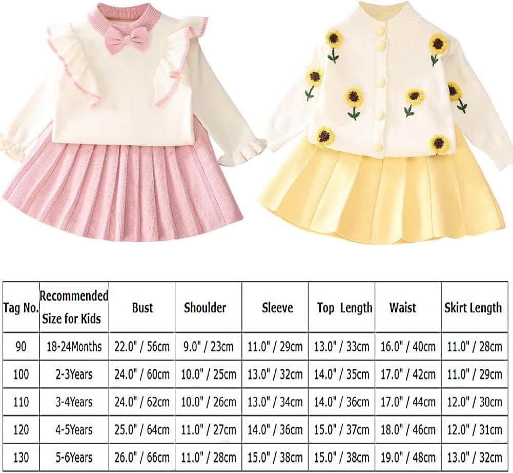 Toddler Baby Girls Outfit Knitted Buttons Sweater Tops Mini Skirt Bowknot Ruffle Long Sleeve Autumn Winter Clothes Set