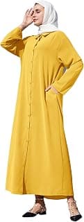 Muslim Abaya Long Sleeve Button Up Maxi Shirt Dress for Women Modest Islamic Prayer Cover Up Robe with Pockets