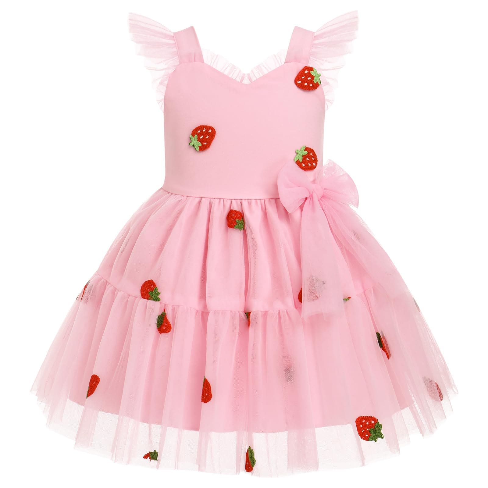 Toddler Girls Strawberry Floral Tulle Birthday Dress