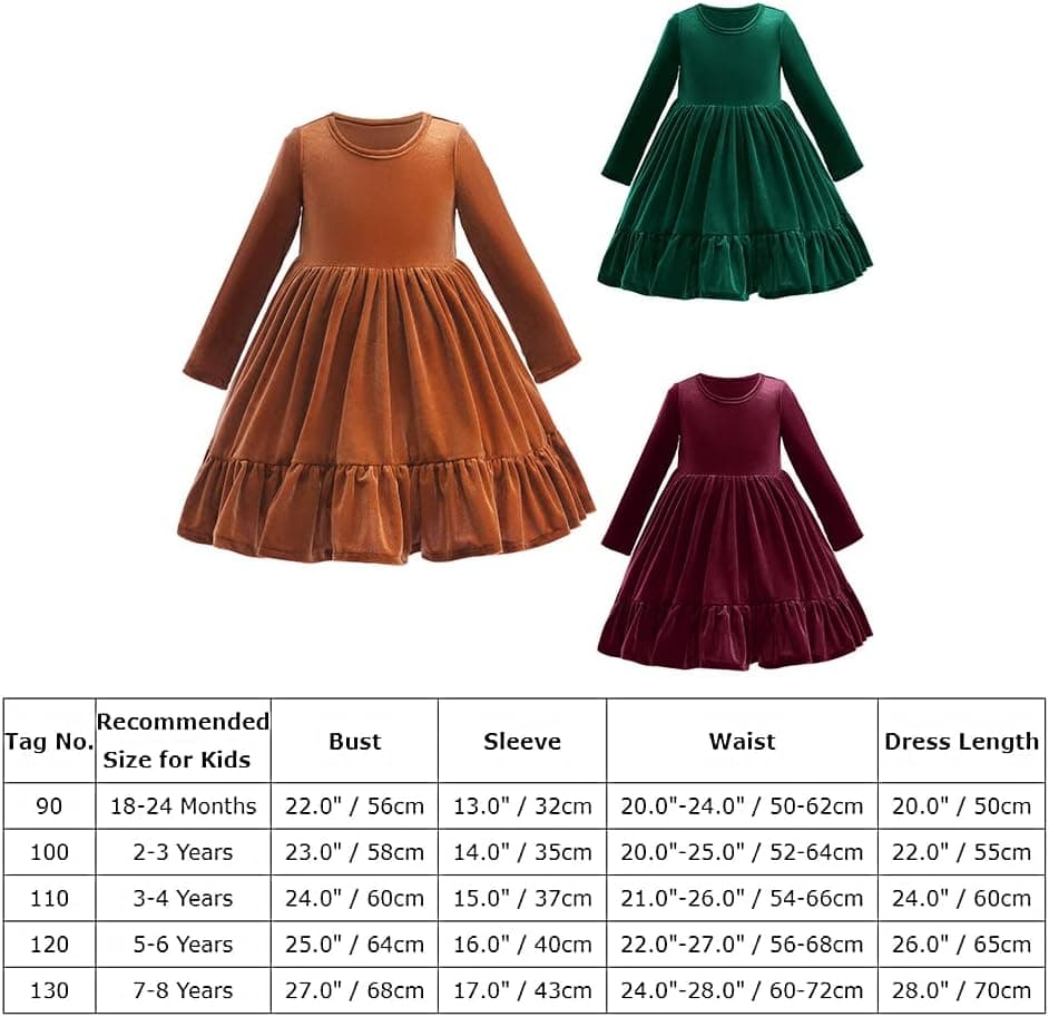 Toddler Kids Girls Christmas Velvet Dress Pageant Party Gown Fall Winter Long Sleeve Wedding Evening Holiday Dresses