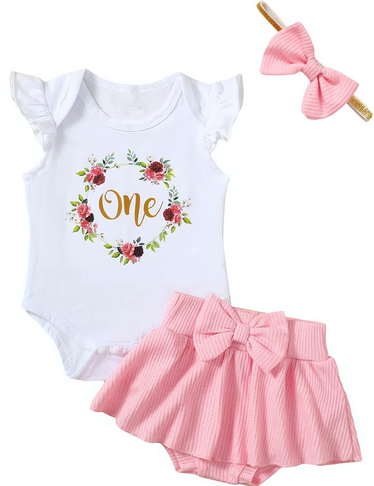 Aslaylme Baby Girl 1st Birthday Floral Skirt Set