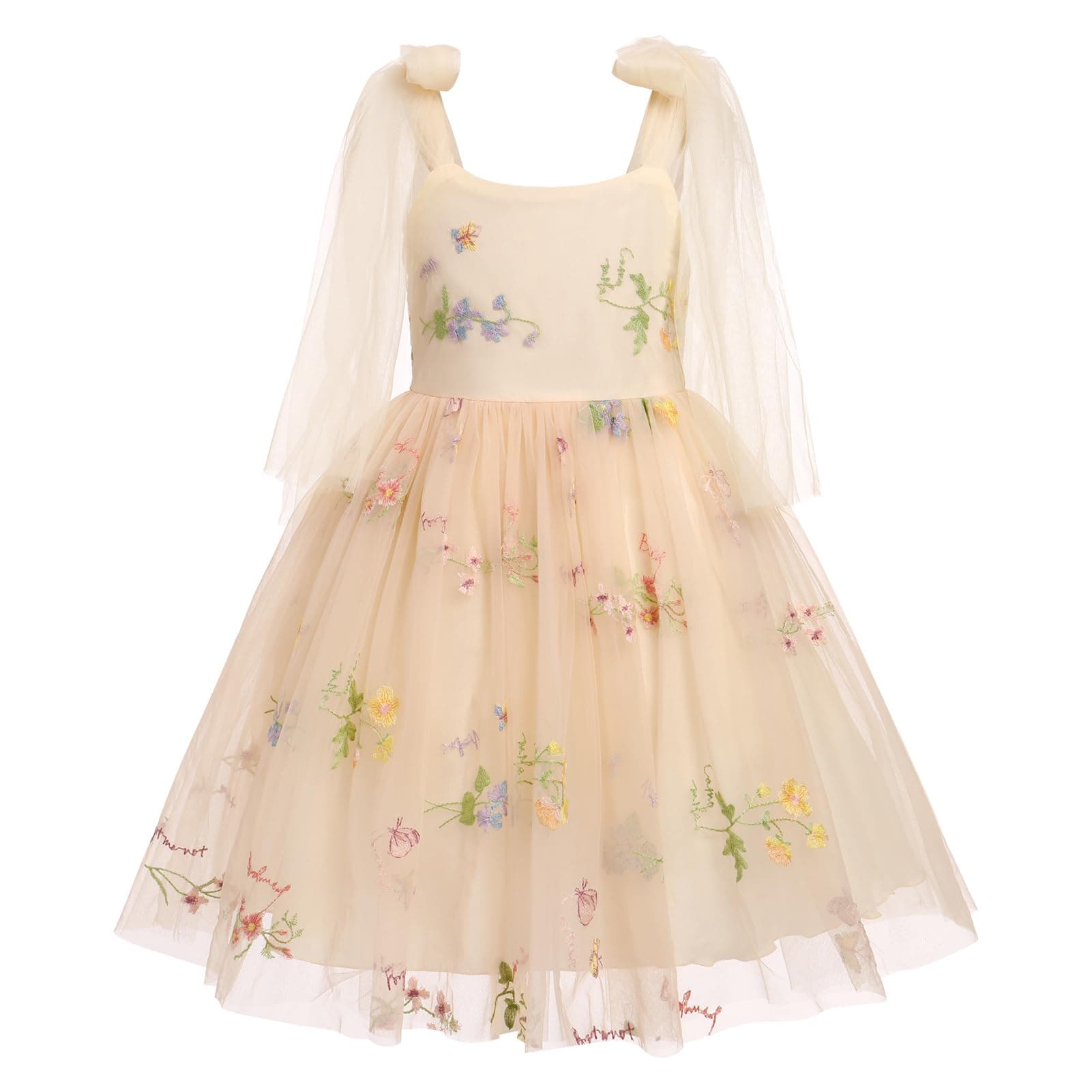 ODOLDI Baby Flower Girl Sleeveless Spaghetti Straps Floral Embroidered Birthday Dress