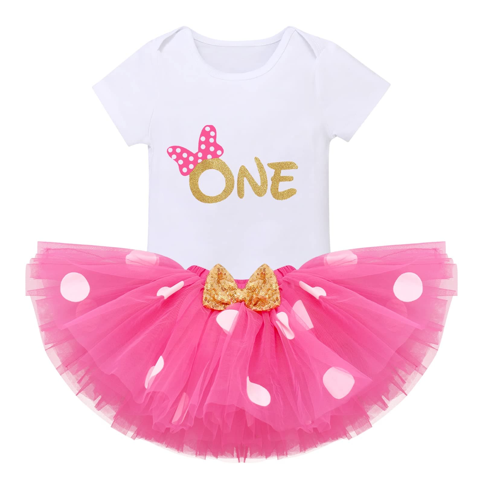 Baby Girls 1st Birthday Outfit with Polka Dots ONE Romper Tutu Skirt