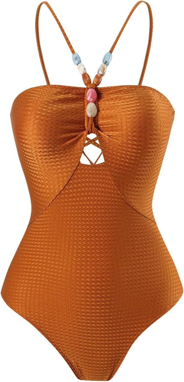 Women One Piece Swimsuit with Sarong Set 2024 Trendy Halter Lace Up Swimwear Colorblock Coverup Vocation Outfit