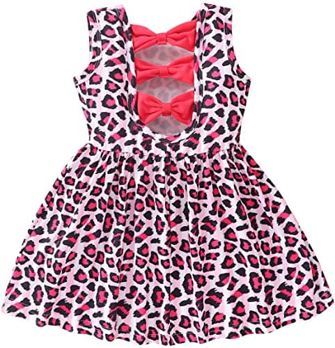 Popshion Girls' Leopard Print Sleeveless Sundress with Back Bowknot