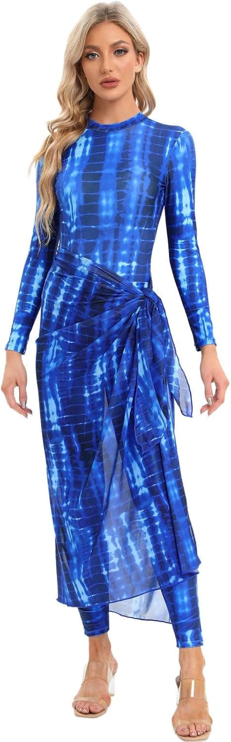 Women Burkini Swimsuits Modest Muslim Swimwear Islamic Long Sleeve Full Cover Swim Pants Rash Guard Sarongs Cover Ups