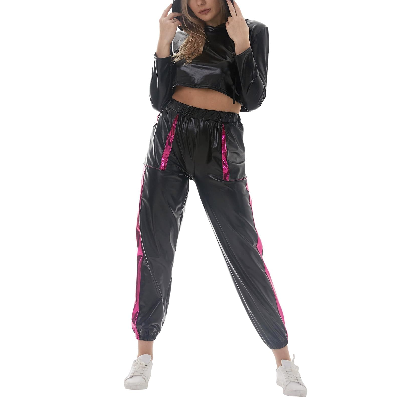 Shiny Metallic Hoodies for Women: Stretchy Holographic Sweatshirts