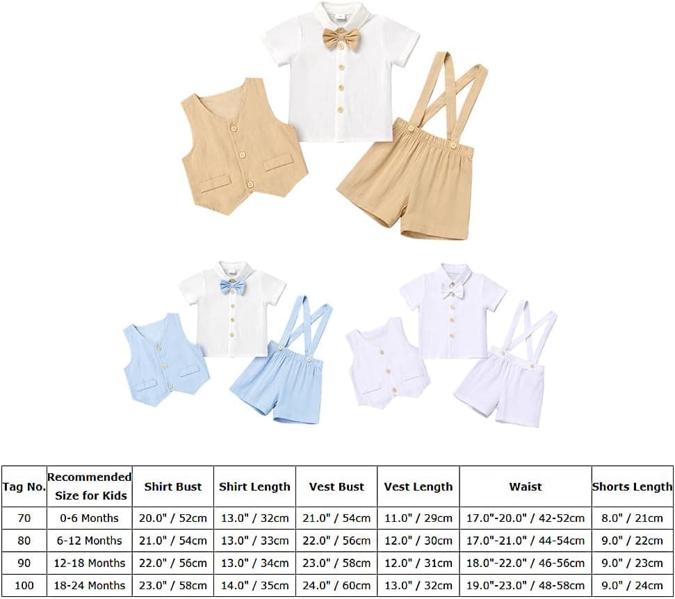 Toddler Baby Boy Baptism Christening Outfit Bowtie Dress Shirt Suspenders Shorts Vest Wedding Formal Suits