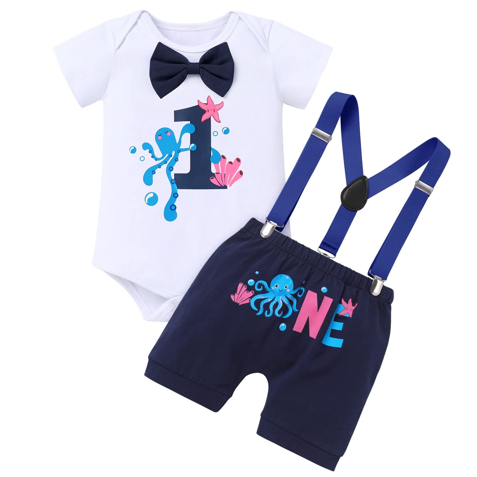 ODASDO Baby Boy Ocean Themes 1st Birthday Smash Cake Romper Set
