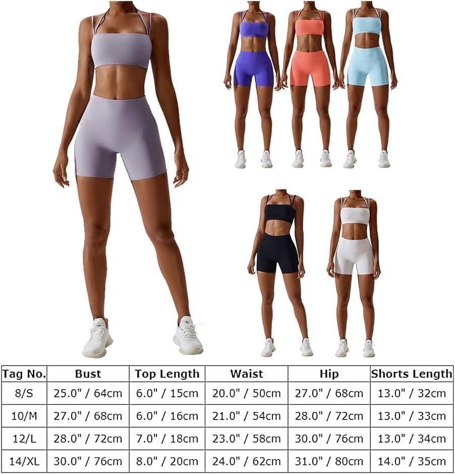 ABOCIW Workout Sets for Women 2 Piece Twist Front Halter Sports Bras High Waist Booty Shorts Exercise Gym Yoga Outfit