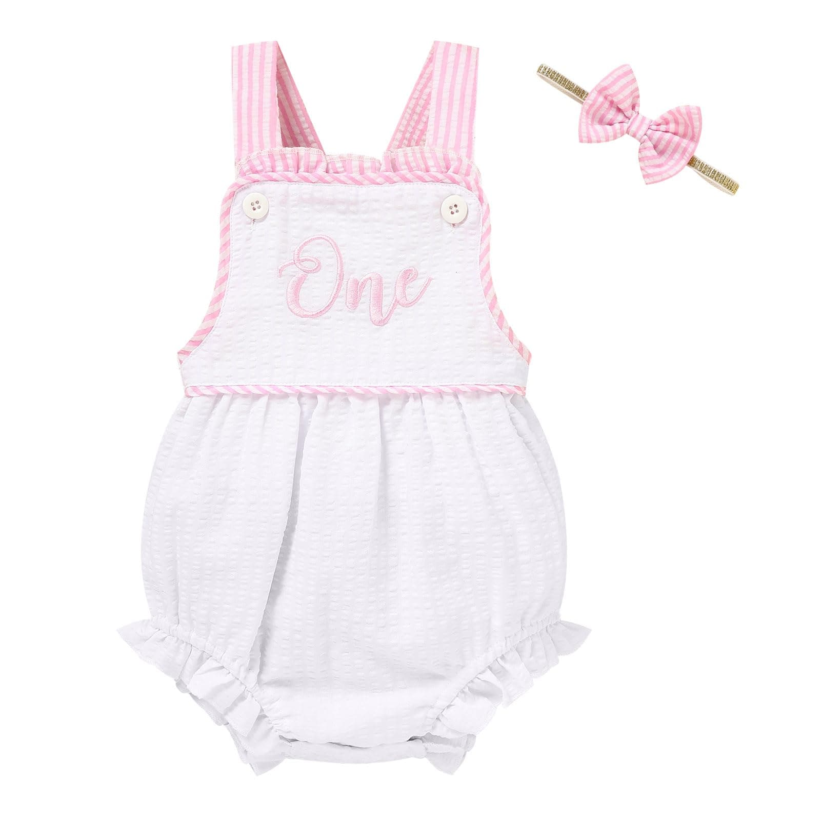 TITKKOP Baby Girl 1st Birthday Bubble Romper Sleeveless Bodysuit