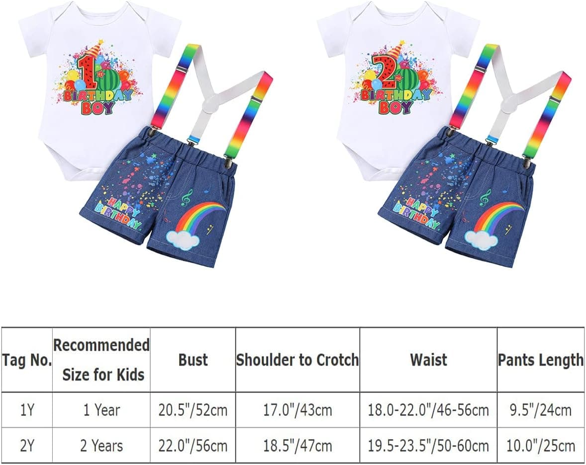 Toddler Boys Melon Birthday Outfit Romper Top + Jeans Shorts + Suspenders Cake Smash Photo Shoot Summer Clothes 1-5T