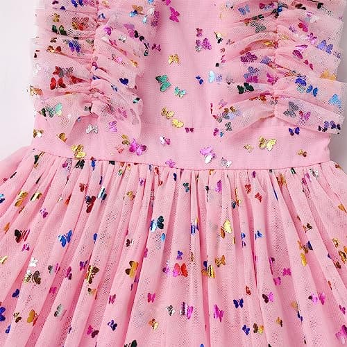 IBTOM CASTLE Girls' Butterfly Daisy Polka Dots Tulle Birthday Dress