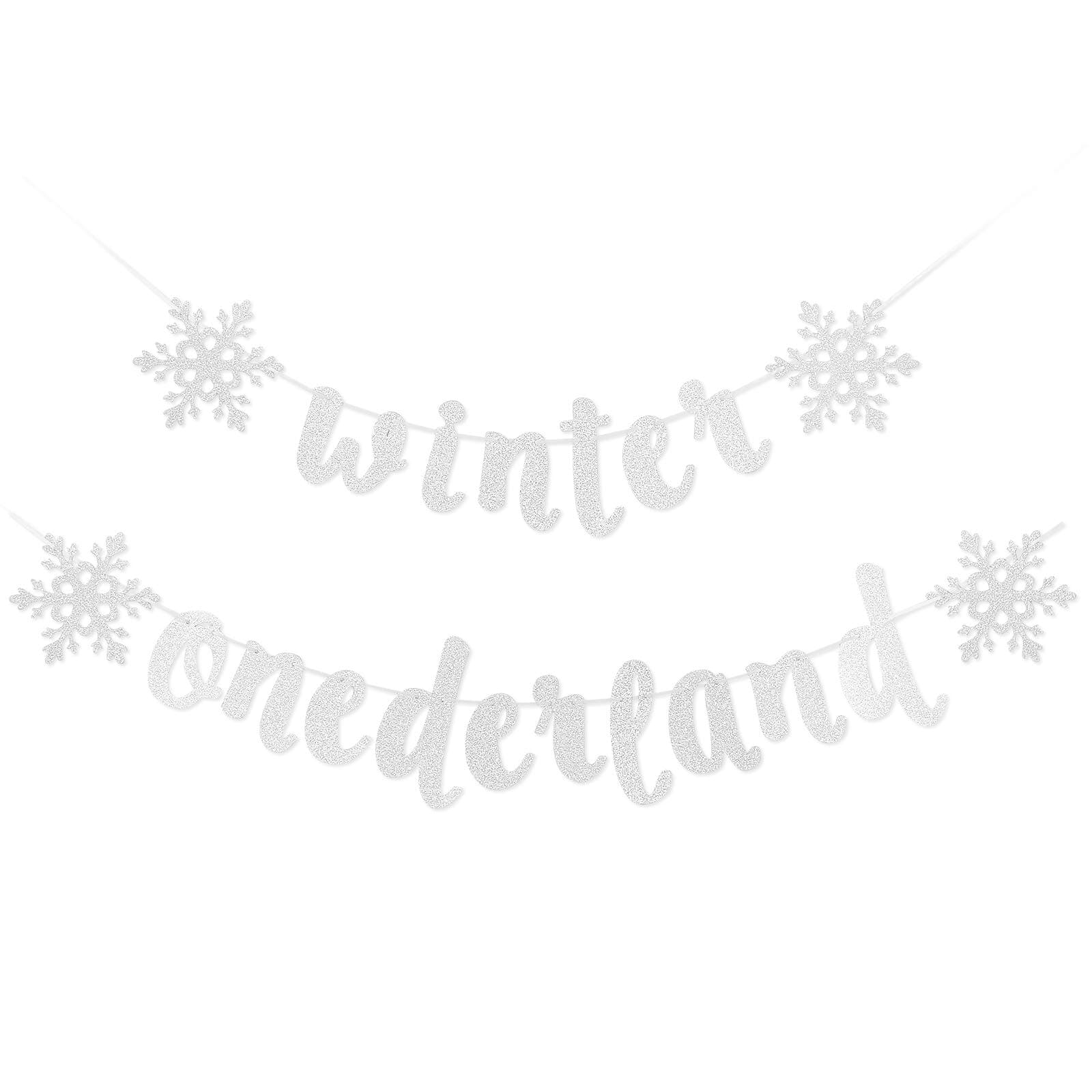 TeePolly Silver Winter 1st Birthday Banner - Wonderland Party Decorations