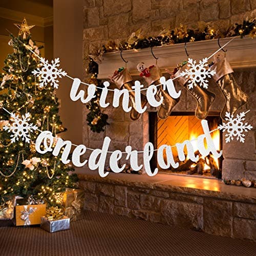 TeePolly Silver Winter 1st Birthday Banner - Wonderland Party Decorations