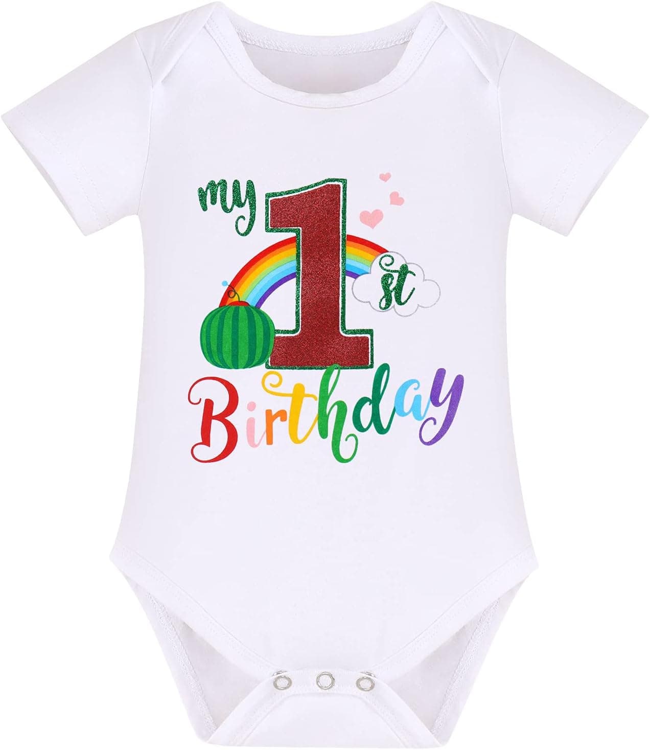 Baby Girls Watermelon 1st Birthday Outfit Cake Smash Romper Rainbow Tutu Skirt Headband Summer Clothes for Photo Shoot