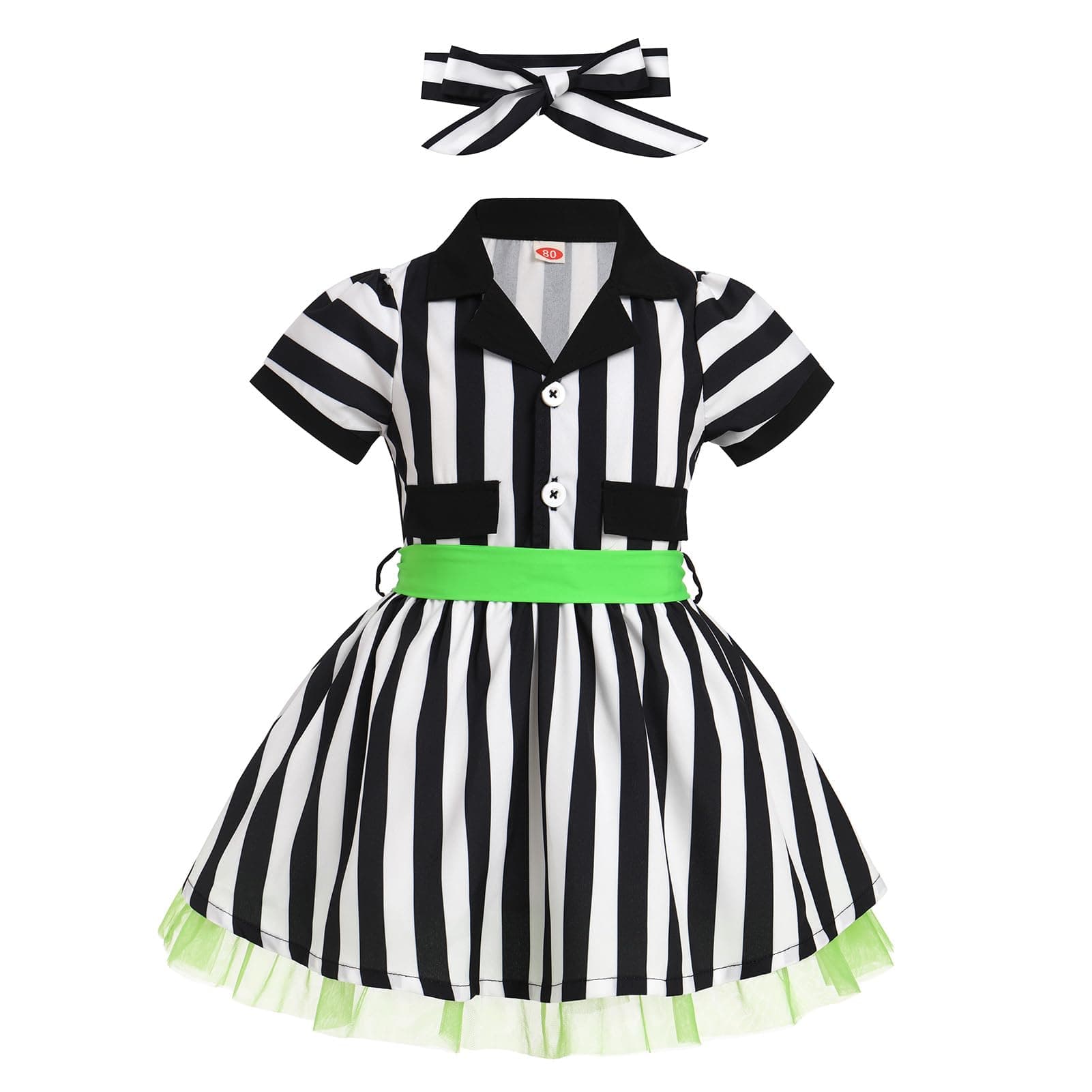 Toddler Girls' 50s Halloween Costume Set: Black and White Striped Dress with Headband