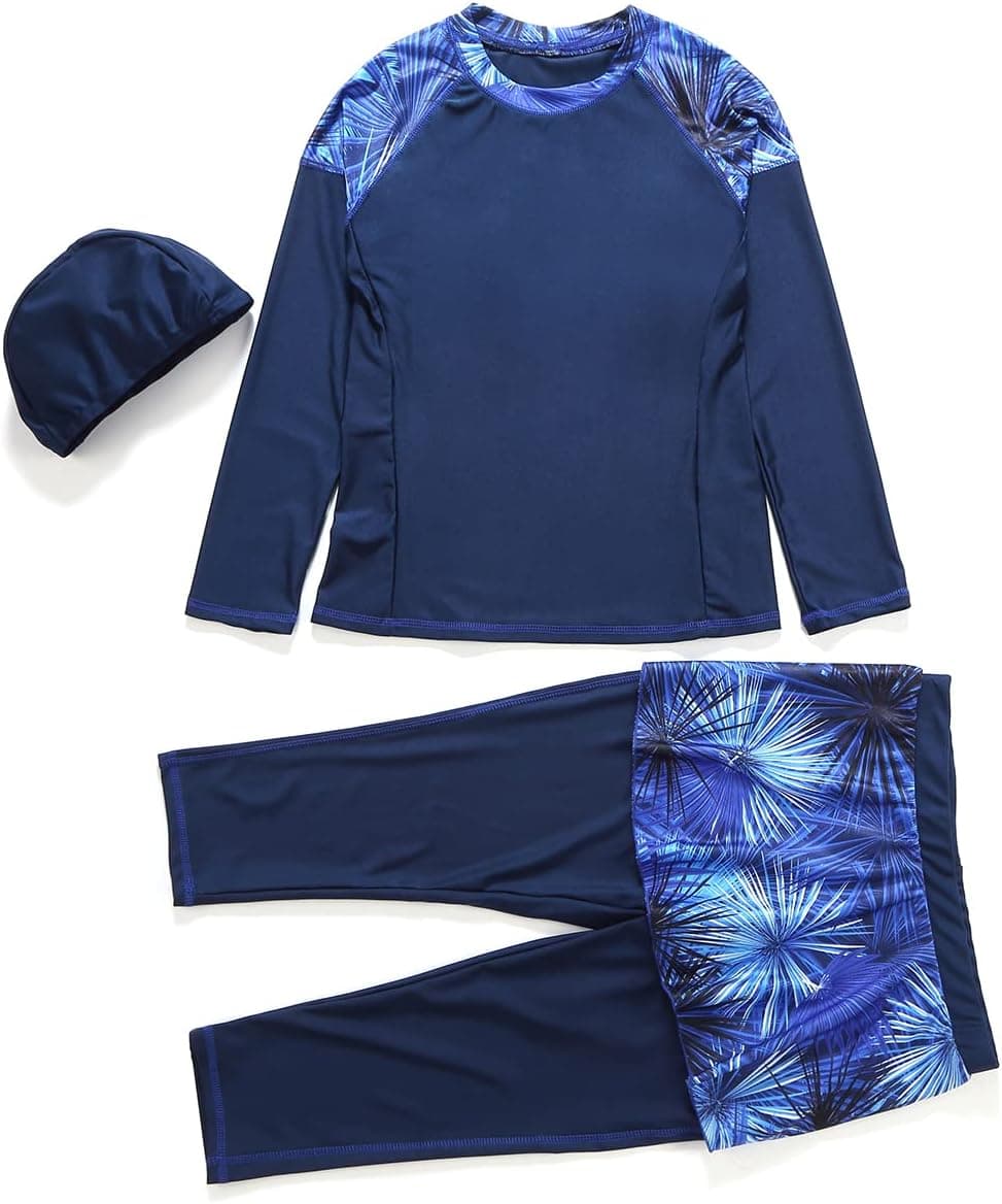 Women Burkini Swimsuits Modest Muslim Swimwear Islamic Long Sleeve Full Cover Hijab Top Skirted Swim Capris ​Pants Set